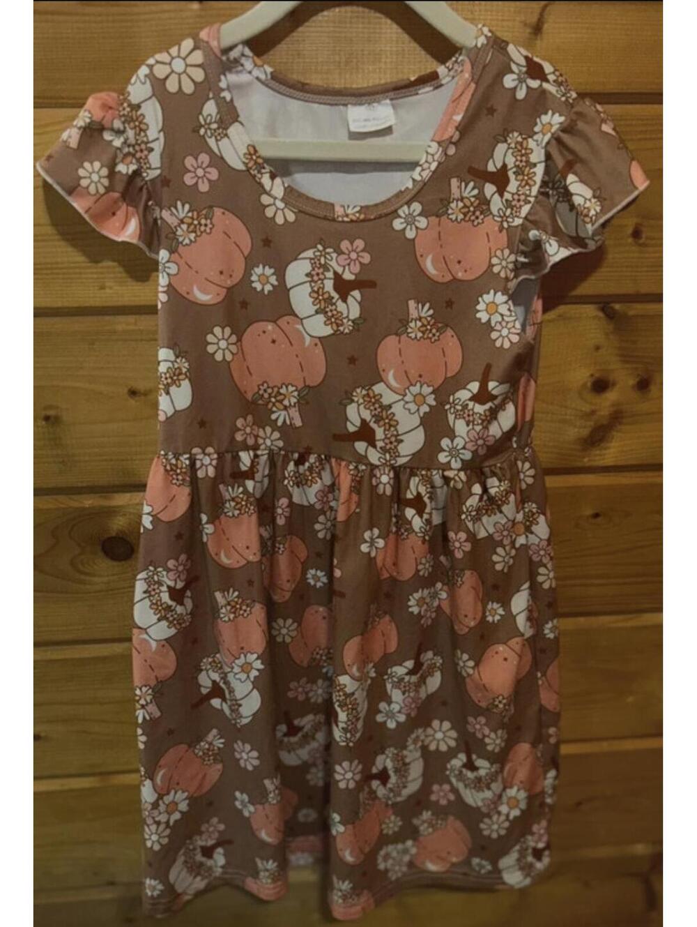 Girls' Brown Pumpkin Floral A-Line Dress